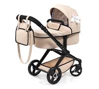 Bayer Baby Dolls Pram XEO - Convertible Doll Pushchair, Carrycot & Changing Bag - Stroller with Adjustable Handle Height for Girls, Tall Dolls Pram for 6+, 3-5 Year Olds - Beige, Ribbon