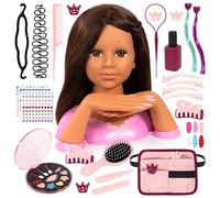 Bayer Charlene Magic Nails, Hair Styling Head 27cm with Hands - Doll Head for Hair Styling with Accessories, Makeup, Nails, Varnish & Stickers - Kids Hairdressing, Makeup Play Set for Girls 3+, Brown