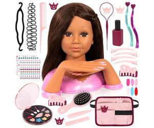 Bayer Charlene Magic Nails, Hair Styling Head 27cm with Hands - Doll Head for Hair Styling with Accessories, Makeup, Nails, Varnish & Stickers - Kids Hairdressing, Makeup Play Set for Girls 3+, Brown