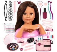 Bayer Charlene Magic Nails, Hair Styling Head 27cm with Hands - Doll Head for Hair Styling with Accessories, Makeup, Nails, Varnish & Stickers - Kids Hairdressing, Makeup Play Set for Girls 3+, Brown