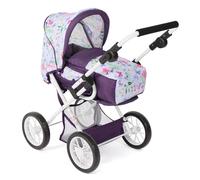 Bayer Chic 2000 Doll pram Leni, 2-in-1 combi doll pram with removable carry bag, stroller for dolls up to 46 cm size, flowers purple, 64 x 37 x 68 cm