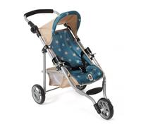 Bayer Chic 2000 - Lola Doll's Buggy, Pushchair for Dolls up to approx. 50 cm Size, Jogging Buggy, Doll Jogger, Doll's Pram, Stars Beige/Turquoise