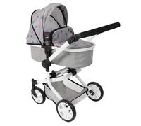 Bayer Chic 2000® Mika 2-in-1 Doll Pram, Grey Starlet, Foldable, Height-Adjustable Handle, 47-80 cm, Modern Frame, Dolls up to 52 cm, 4-8 Years