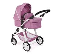Bayer Chic 2000 - Nele Doll's Pram, 2-in-1 Combination Doll Pram for Children from 3 to 8 Years, Doll Pram with Convertible Baby Carrycot for Dolls up to 50 cm Size, Jeans Pink