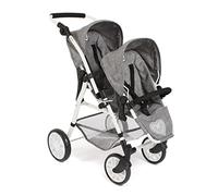 Bayer Chic 2000 - Twinny Doll's Pram, Twin Doll's Pram for Two Dolls, Twin Buggy for Children from 4 to 8 Years, Jeans Grey, 691-76, 63 x 43 x 77 cm