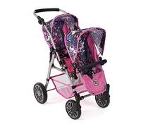 Bayer Chic 2000 - Twinny Doll's Pram, Twin Doll's Pram for Two Dolls, Twin Buggy for Children from 4 to 8 Years, Unicorn, Navy Pink, 691-43