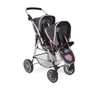 Bayer Chic 2000 - Twinny Doll's Pram, Twin Doll's Pram for Two Dolls, Twin Buggy for Children from 4 to 8 Years, Melange Grey/Navy