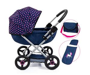 Bayer Design 12754AA Dolls Pram Cosy stroller, foldable, bag, blanket, pillow, underneath shopping basket