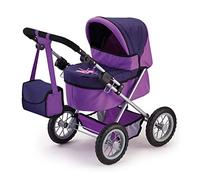 Bayer Design 13012AA 13037AA Dolls Pram Trendy, Stroller, Foldable, Height-Adjustable Handle, Bag, Lilac, 46 cm