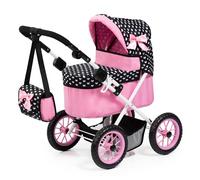 Bayer Design 13060AA Dolls pram Trendy, height-adjustable, foldable, bag, black, pink, white