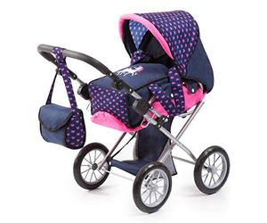 Bayer Design 13654AA City Star in modern unicorn design, combi pram, with removable carrycot and shoulder bag, with adjustable handle, for dolls up to 46cm, blue pink