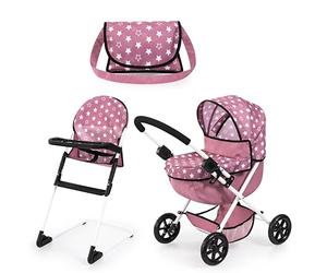 Bayer Design 13776AB Dolls pram, doll stroller, carriage pram, foldable, with highchair, bag