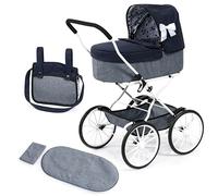 Bayer Design 14381AA Doll's pram nostalgic, doll stroller classic, with integrated basket, bag, Blue