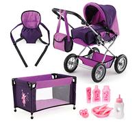 Bayer Design 15012AB Dolls Pram, Stroller Combi Grande set with bag, carrier, travel bed, accessories, purple with fairy