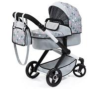 Bayer Design 17007AA Combi dolls pram Xeo, stroller, height-adjustable handle, convertible, bag,Grey, Pink, Star,Medium