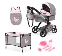 Bayer Design 17033AD Dolls pram XEO, doll stroller, carriage pram with bed, bag, sleeping bag, accessories