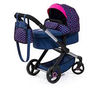 Bayer Design 17054AA Combi dolls pram Xeo Age 3+, stroller, height-adjustable handle, convertible, bag, blue with unicorn and hearts