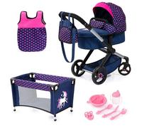 Bayer Design 17054AB Dolls pram XEO, doll stroller, carriage pram with bed, bag, sleeping bag, accessories