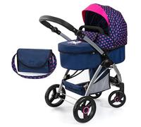 Bayer Design 17554AA Doll's pram City Max with bag, height-adjustable, swivelling front wheels, convertible to a pushchair, integrated basket