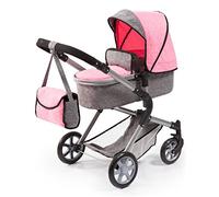 Bayer Design 18125AA Dolls Pram City Neo with bag and underneath shopping basket, convertible to a pushchair, modern design, grey rose pink