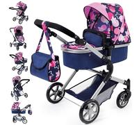 Bayer Design 18169AA Doll's Pram City Neo with Changing Bag and underneath shopping basket, convertable to a pushchair, Blue/Pink