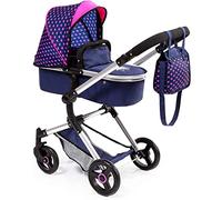 Bayer Design 18454AA Neo Vario doll's pram with changing bag and shopping basket, convertible into a sports car, height adjustable, modern, blue with unicorn and heart pattern