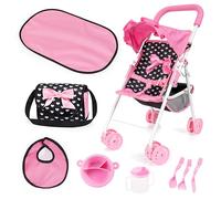 Bayer Design 21560AB Doll stroller set, pushchair, double wheels, security belt, integrated basket, bag, changing mat, accessories