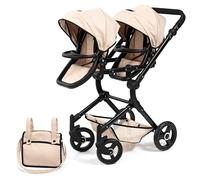 Bayer Design 26275AA dolls pram Twin Neo with bag, height-adjustable handle, reversible, foldable, integrated basket, Beige