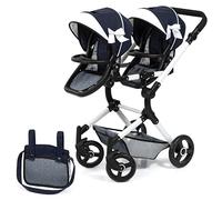 Bayer Design 26281AA dolls pram Twin Neo with bag, height-adjustable handle, reversible, foldable, integrated basket, Blue