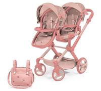 Bayer Design 26726AA Twin dolls pram, carriage, double stroller, adjustable and reversible handle, swivel front wheels, seats variable fixable, bag - 3+ ages