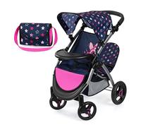 Bayer Design 39416AA Twin dolls pram, double doll stroller, adjustable handle, foldable, bag