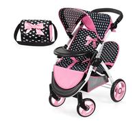 Bayer Design 39460AA Twin dolls pram, double doll stroller, adjustable handle, foldable, bag