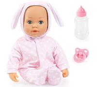 Bayer Design 93822AA Interactive baby doll Anna, soft body, baby sounds, closing eyes, pacifier, bottle, 15 inch, pink with dots
