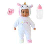 Bayer Design 93824CU Interactive baby doll, talking, soft body, sleeping eyes, cute outfit, dummy, bottle, 38 cm