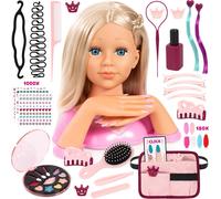 Bayer Charlene Magic Nails, Hair Styling Head 27cm with Hands - Doll Head for Hair Styling with Accessories, Makeup, Cool Nails, Varnish & Stickers - Kids Hairdressing, Make Up Play Set for Girls 3+