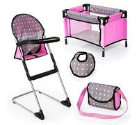 Bayer Doll High Chair/Crib Set Grey Pink with Dots