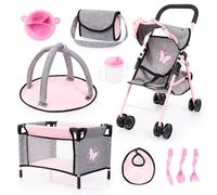 Bayer Design 21533AB Dolls Umbrella Stroller Set with bed, bag, play mat, accessories