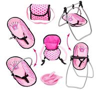 Bayer Design Doll accessory set Vario, bag, doll carrier, plastic tableware, highchair, rocket