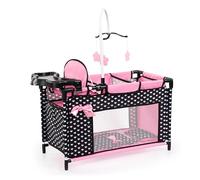 Bayer Design Doll bed with integrated high chair, changing table, mobile | wardrobe with 3 hangers, pillow and blanket in the doll cot, for role plays, 3+ age