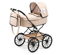 Bayer Design 14375AA Doll's pram nostalgic, doll stroller classic, with integrated basket, bag, Beige