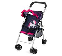 Bayer Design Dolls: Buggy Stroller - Blue Pink Hearts Unicorn - Accessory for Dolls Up to 18"""" Sun Canopy Foldable Seat Belt Kids Toy Ages 3+
