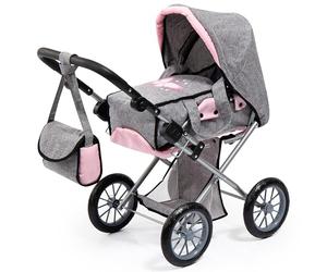 Bayer Design Dolls pram City Star with bag and adjustable handle | stroller foldable, removable carrycot, transformable to a pushchair, big wheels, integrated basket, for dolls up to 46 cm