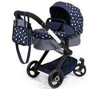 Bayer Design 17015AA Combi dolls pram Xeo, stroller, height-adjustable handle, convertible, bag, blue with stars