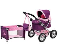 Bayer Design Dolls Pram Trendy Set with bag and travel bed | dolls stroller with big wheels, integrated basket, height-adjustable handle, foldable, cot, for boys and girls 3+ ages