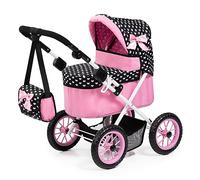 Bayer Design 13060AA Dolls pram Trendy, height-adjustable, foldable, bag, black, pink, white