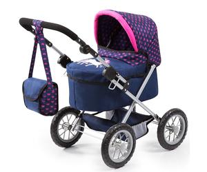 Bayer Design Dolls pram Trendy with bag, height-adjustable handle, foldable | dolls stroller with big wheels, integrated basket, foldable, suitable for dolls up to 46 cm, for girls and boys, 3+ ages