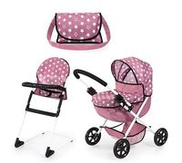 Bayer Design Dolls pram with highchair, bag, carrycot cover | doll stroller foldable, integrated basket, soft handle, high chair with integrated tray, for children's role-play