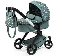 Bayer Design Dolls: Pram Xeo: Stars Green & White - Matching Handbag Adjustable Handle for Dolls Up to 20"" Ages 3+