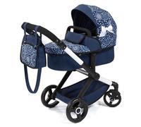 Bayer Design Dolls pram XEO with bag, convertible, height-adjustable handle | doll stroller, carriage pram, with swivel front wheels, reversible handle, integrated basket, for girls and boys, 3+ years