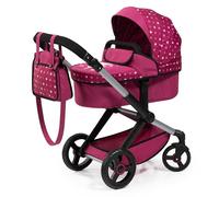 Bayer Design Dolls pram XEO with bag, convertible, height-adjustable handle | doll stroller, carriage pram, with swivel front wheels, reversible handle, integrated basket, for girls and boys, 3+ years